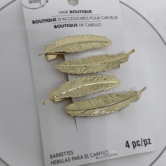 gold boho feather hair clips - Picture 2 of 3